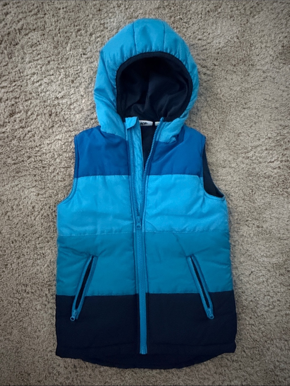 Kids Blue Ombre Puffer Vest with Hood